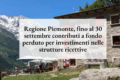 Regione Piemonte, fino al 30 settembre contributi a fondo perduto per investimenti nelle strutture ricettive